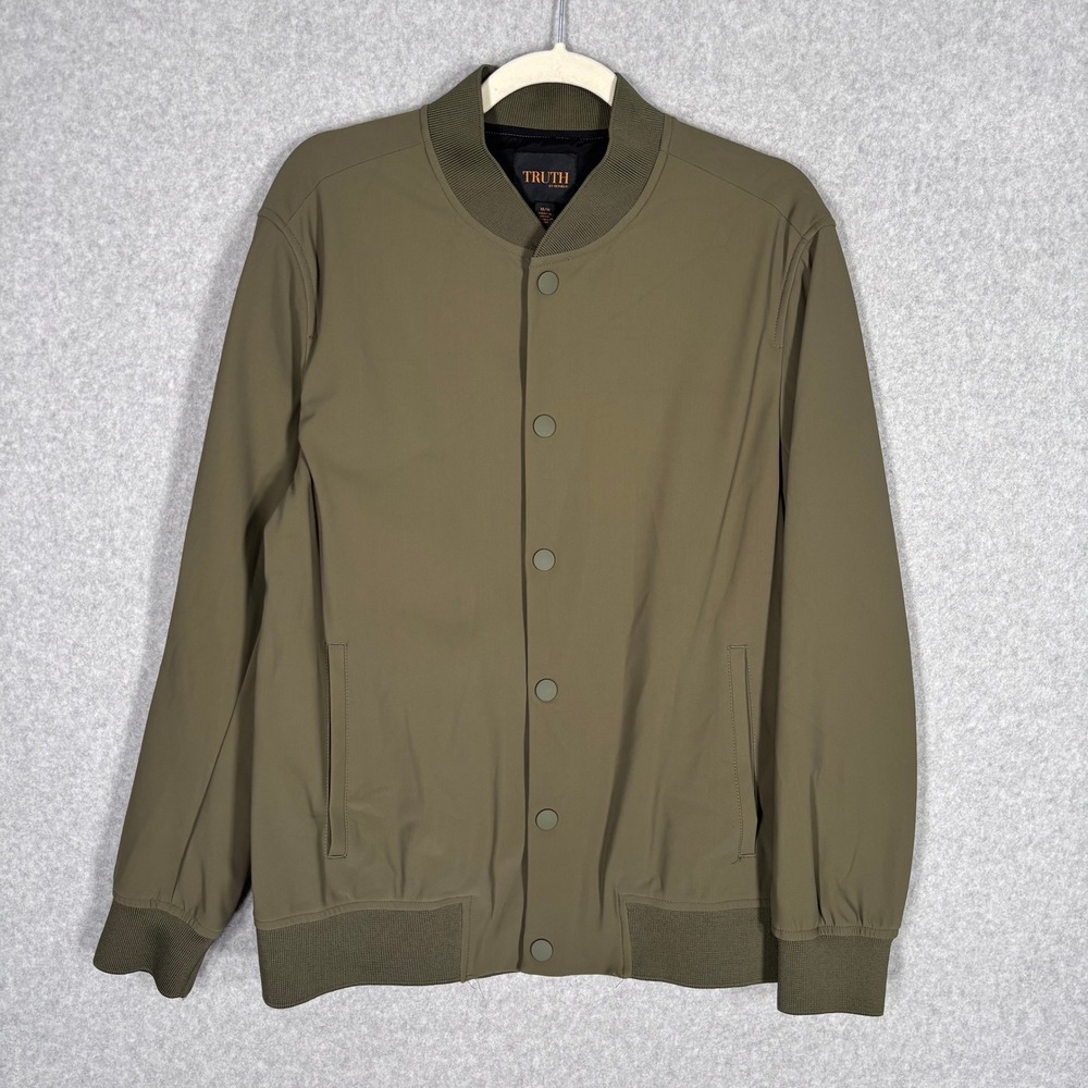Truth By Republic Bomber Jacket Mens Medium Green Snaps Stretch Techwear Pockets